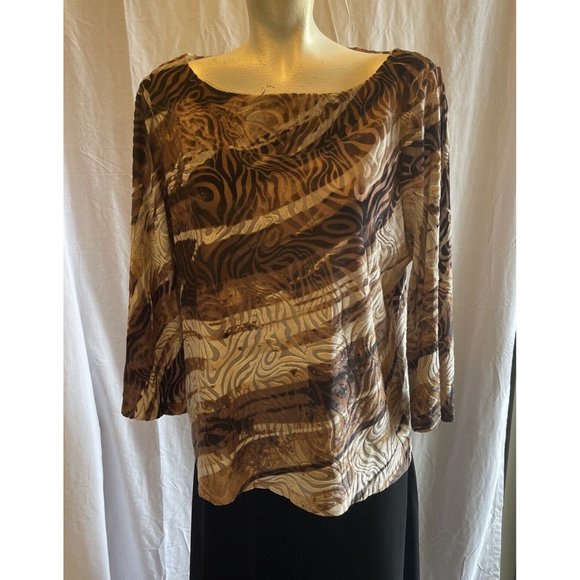 Womens Chico’s Size 2‎ Animal Print Pull Over Scoop Neck 3/4 Sleeve Blouse - Picture 1 of 9